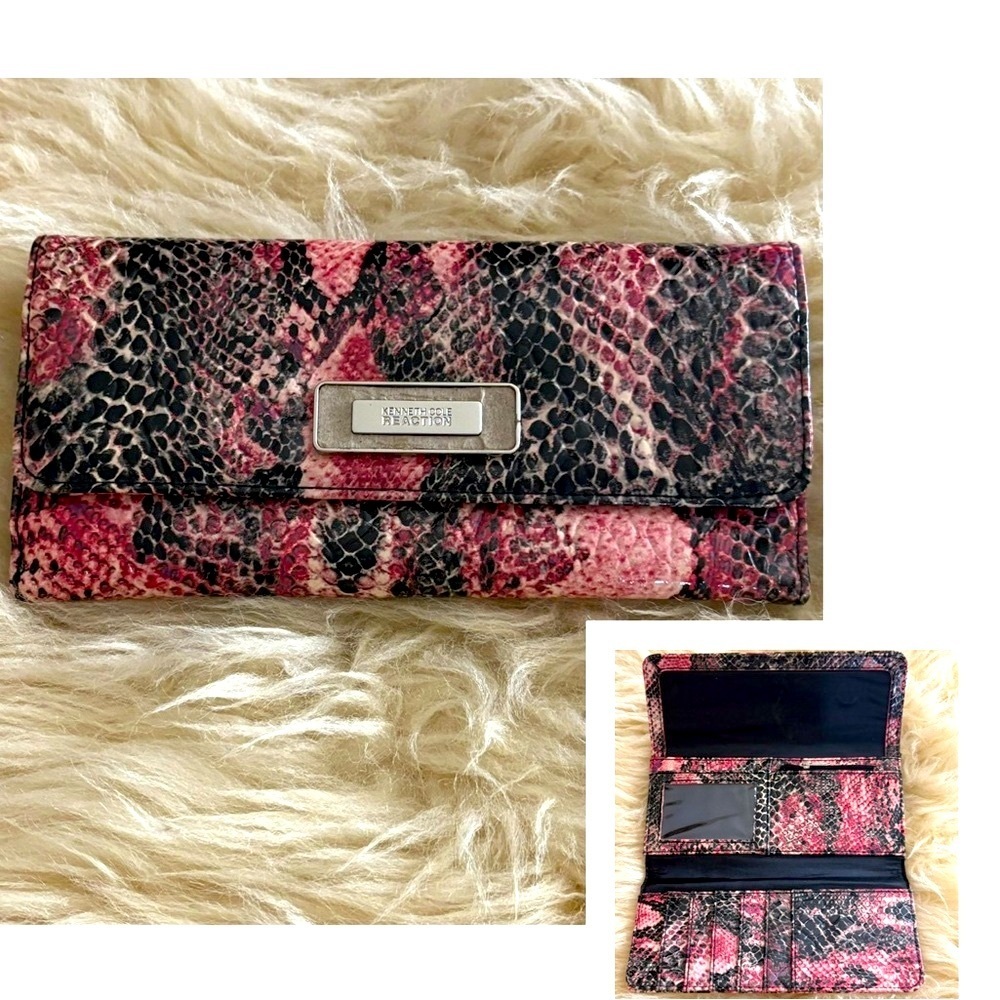 Kenneth Cole Reaction Pink and Black Snake Print Wallet